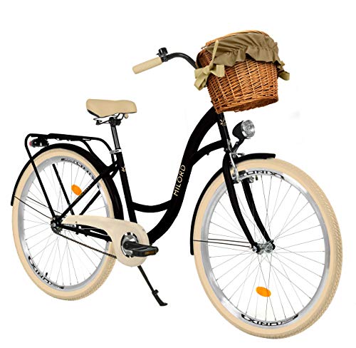Milord. 26 Zoll 3-Gang, schwarz und Creme, Komfort Fahrrad mit Korb und Rückenträger, Hollandrad, Damenfahrrad, Citybike, Cityrad, Retro, Vintage