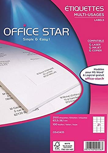 Office Star bôite 2100 Vielzwecketiketten, 63,5 x 38,1 mm, weiß