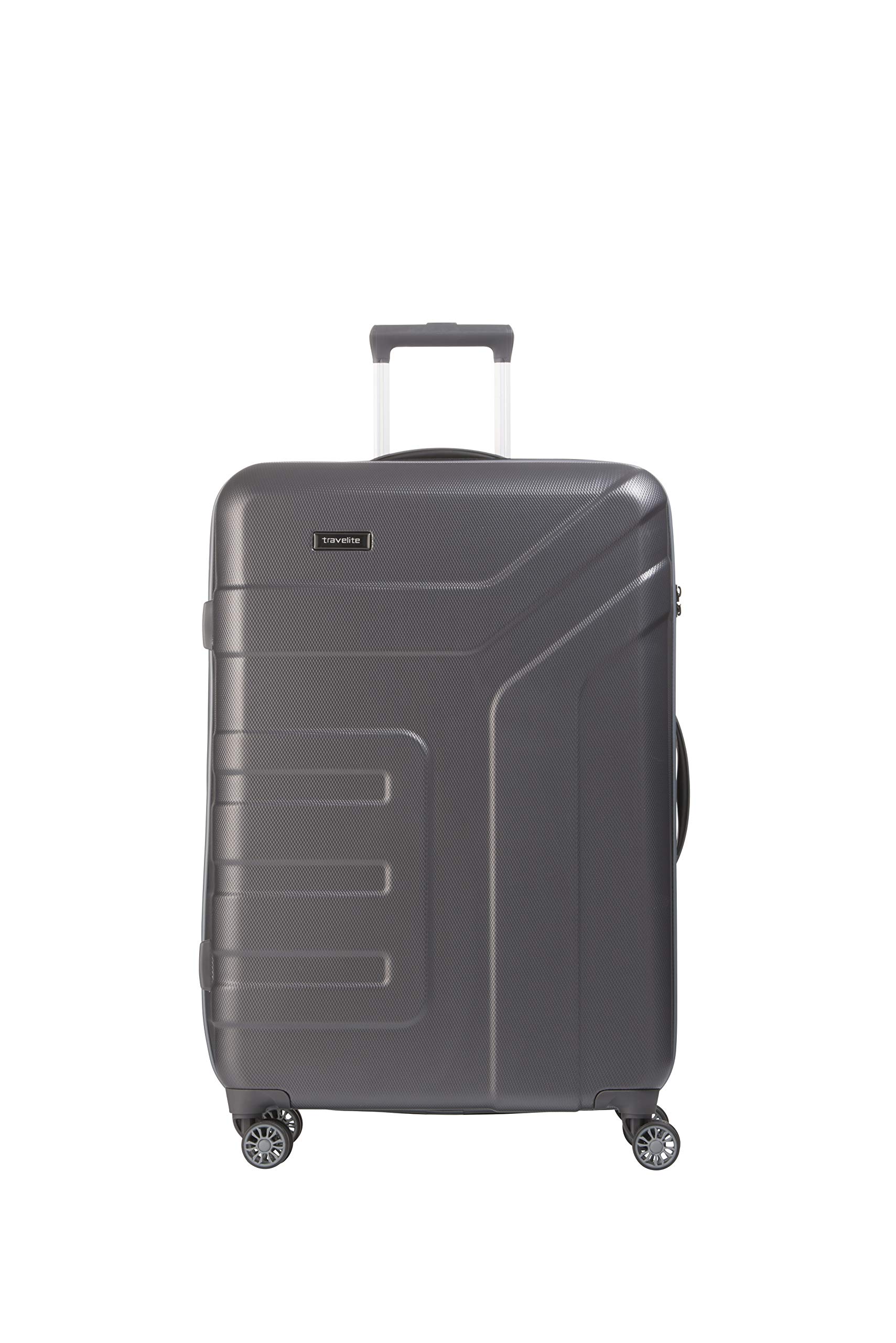 Travelite 4-Rad Koffer Größe L mit TSA Schloss, Gepäck Serie VECTOR: Robuster Hartschalen Trolley in stylischen Farben, 072049-04, 77 cm, 103 Liter, anthrazit (grau)