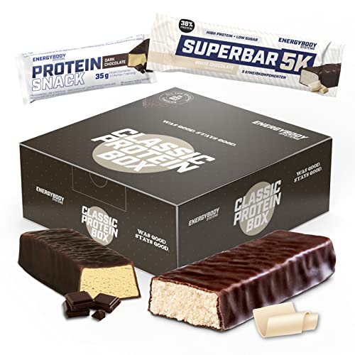 Energybody® Classic Protein Riegel Mix Box - 6x 35g Protein Snack Eiweißriegel mit Kohlenhydraten & 6x 50g Superbar 5k Protein Bar low carb low sugar / High Protein Snacks für Zwischendurch