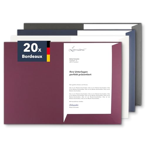 Präsentationsmappe A4 in Bordeaux 20 Stück (wählbar) - erhältlich in 7 Farben - direkt vom Hersteller STRATAG - vielseitig einsetzbar für Ihre Angebote, Exposés, Projekte oder Geschäftsberichte