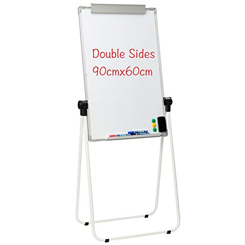 DOEWORKS Magnetische Whiteboards mit Ständer Flipchart Staffelei Whiteboard, doppelseitiger Ständer, höhenverstellbar und zusammenklappbar, 90cm x 60cm, Grauer Rahmen