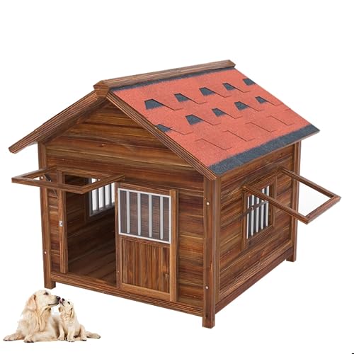 Hundehütte, Hundehütte Aus Holz Im Freien, Mit Tür Windows pet Kennel, pet Log Cabin Style Kennel, Haustierhaus, Haustierprodukte, Atmungsaktiv Bequem(Size:XL,Color:A)