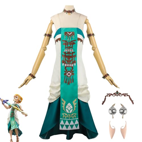 Thegis Spiel Zelda Cosplay Kostüm Damen Kleid Für Halloween Outfit Komplettset,Green-XL