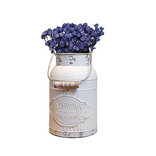 WUHAUROU Weiß Vase Vintage Shabby Chic Vase Deko für Garten Runde Blumenvase Vintage Vase Französischer Landhausstil Vase Eimer Metall Eimer Übertopf Dekovase (A)