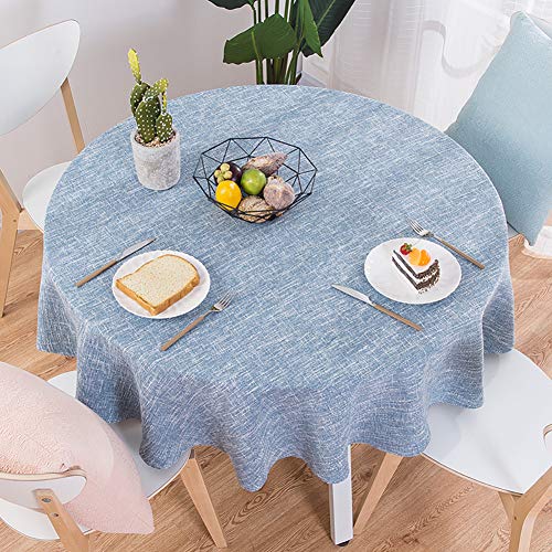 Baumwolle Leinen Tischdecke, Modernen Einfache Runden Esstisch Tischtuch tischwäsche, Textur Natürlichen Hohe Farbe Hellblau Durchmesser 120cm