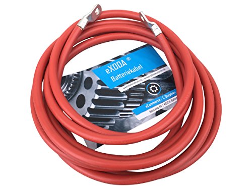 eXODA Batteriekabel 35 mm² 300cm Kupfer Stromkabel mit Ringösen M8 rot 12V KFZ Kabel