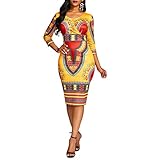VERWIN Kleid für Damen, figurbetont, V-Ausschnitt, Dreiviertelärmelig, figurbetont, afrikanisches Midikleid Gr. XX-Large, Ocker