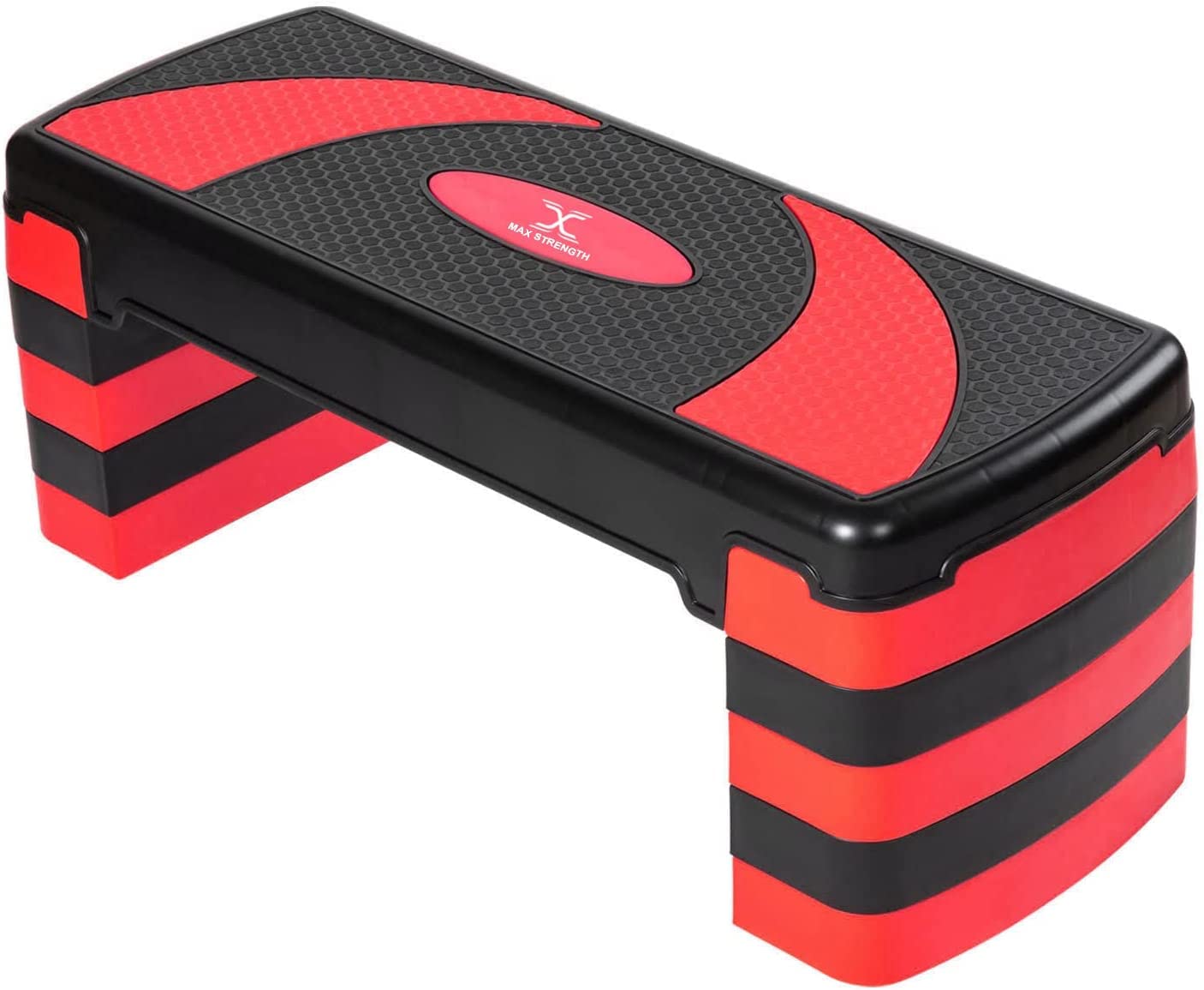 MAXSTRENGTH Aerobic-Trainings-Stepper 5 verstellbare Stufen, ideal für Zuhause, Fitnessstudio, Workout, Cardio, Yoga, Rot