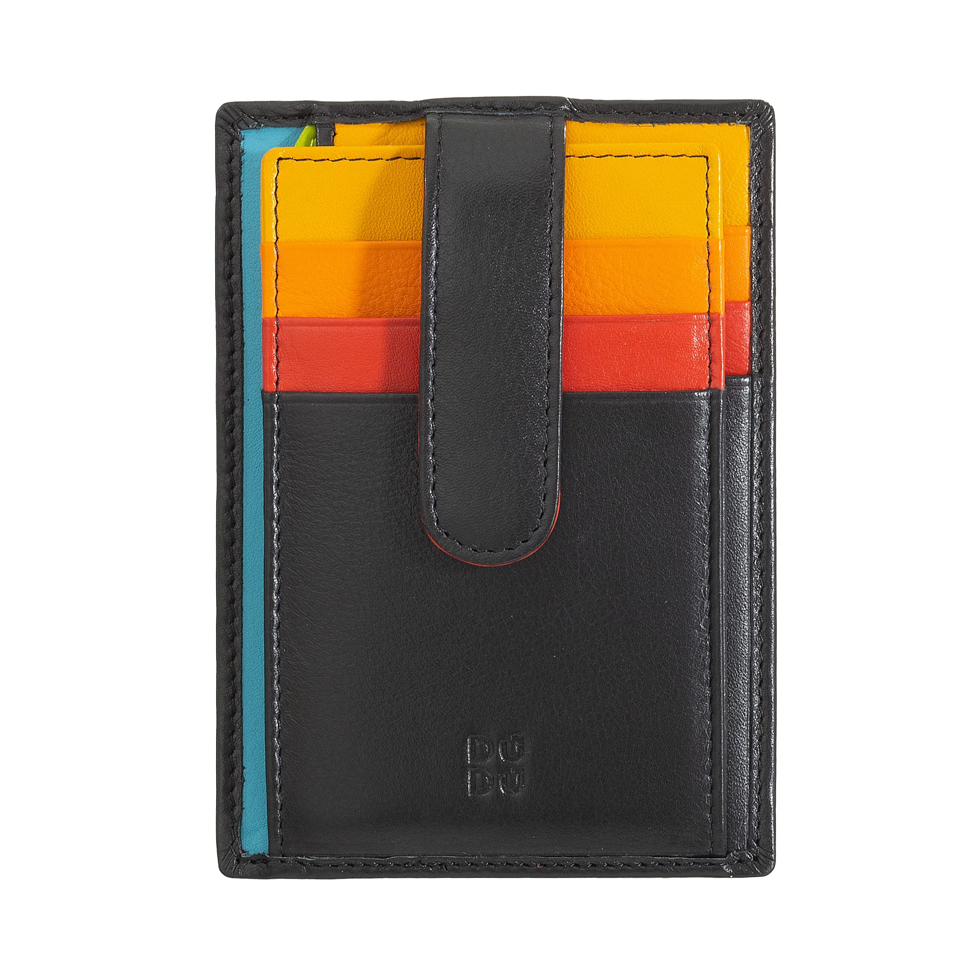 DuDu Multicolor Kreditkartenetui in Leder mit Laschen Verschluss Schwarz