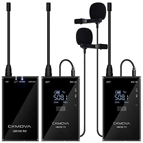 Indovis UM100 - Kit 2 - Dual-Mikrofon-System für Kameras und Mobile Geräte | Ultrakompaktes UHF-Drahtlossystem | Broadcast-Qualität | Zweikanal-Empfänger | 2 Sender | 2 Omndirektionale Lavalier-Mics