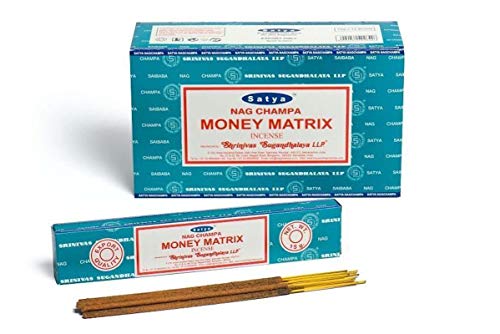 ABN Fashion Satya Money Matrix Sticks Räucherstäbchen, natürlicher Duft, handgerollt, indische Agarbatti, 12 Stück