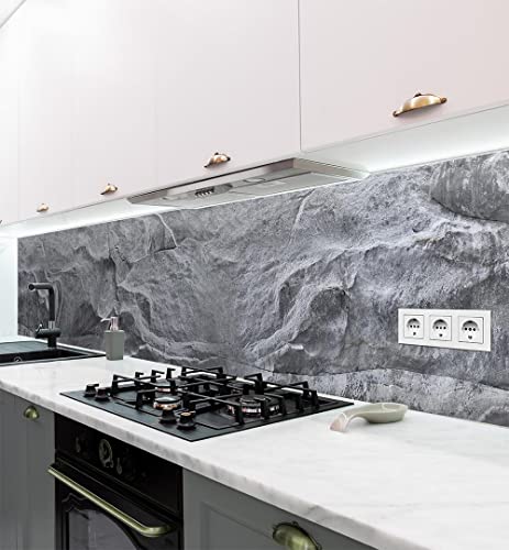 MyMaxxi - Selbstklebende Küchenrückwand Folie ohne Bohren - Motiv Steinwand grau 60cm hoch – Klebefolie Wandbild Küche – Wand-Deko – Steine Mauer Farbverlauf 400 x 60cm