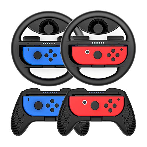 WYJW Lenkräder und Handgriff für Joy-Con Controller - 4 Packungen, Lenkräder für Nintendo Switch, für Mario Kart 8 Deluxe Nintendo Switch, Schwarz