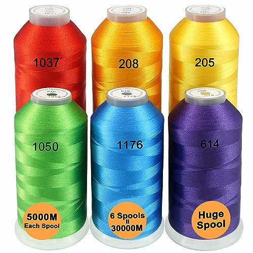 New brothread 6er Set Regenbogen Farben Polyester Maschinen Stickgarn Riesige Spule 5000M für alle Stickmaschine