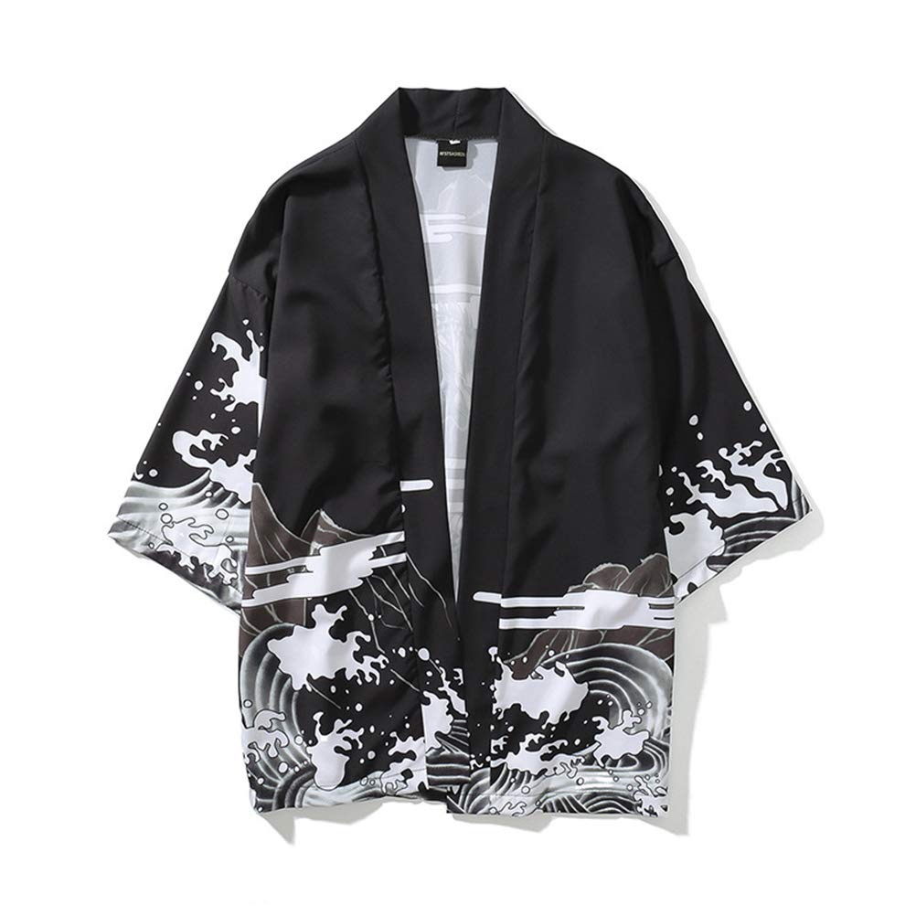 Ukiyo-e T-Shirt,Japanischen Sommer Herren Japan Happi Kimono Haori Cardigan Frühling-Sommer Jacke