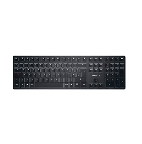 CHERRY KW X ULP, Ultra Flache mechanische High-End-Tastatur, Britisches Layout (QWERTY), kabellose Multi-Device-Tastatur für max. 4 Geräte, wiederaufladbar, schwarz
