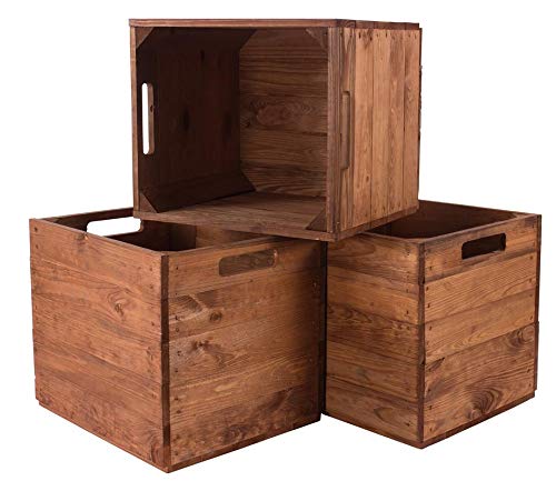 3X Vintage-Möbel 24 Holzkiste Used für Kallax Regale 33cm x 37,5cm x 32,5cm IKEA Regalkiste rustikal IKEA Einsatzkiste Weinkisten als Küchenregal Wandregal Badregal Obstkisten gebraucht alt