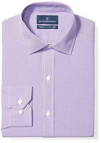 Buttoned Down Tailored Fit Spread-Collar Pattern Non-Iron Dress Shirt Smoking Hemd, purple small gingham, 18" Neck 37" Sleeve