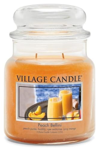 Village Candle Duftkerze im Glas, mittelgroß, pfirsichfarben, Bellini-Duft, 473 ml