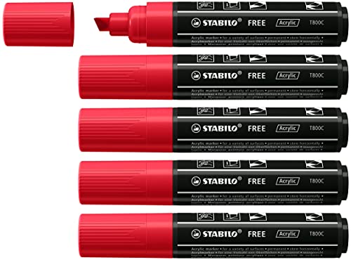 Acrylmarker - STABILO FREE Acrylic - T800C Keilspitze 4-10mm - 5er Pack - karmin