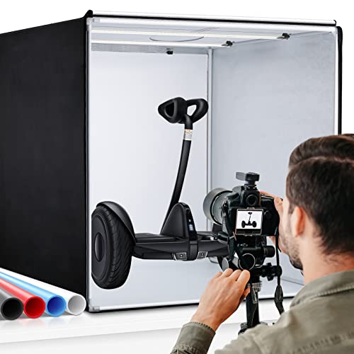 Photobox Fotostudio, 60x60x60 cm Tragbares faltbares Fotolichtbox Lichtzelt mit 2 LED Beleuchtung Hoher CRI95 +,5 Hintergründe 1 Farbfilter Lichtwürfel für die Produktfotografie Fotostudio Set