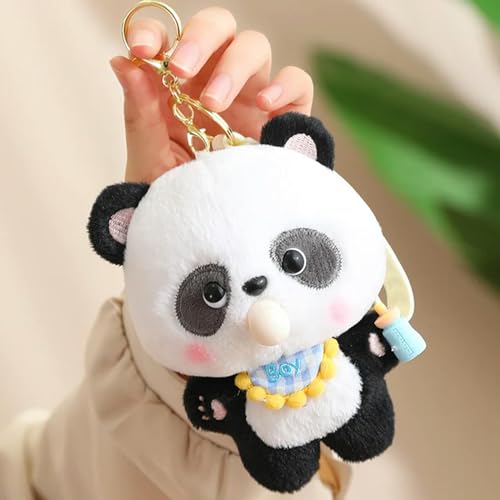 ErnZi Kawaii Panda Puppe Plüsch Anhänger Bambus Blatt Panda Bogen Panda Plüsch Schultasche Umhängetasche Brieftasche Anhänger Geburtstag 14cm 2