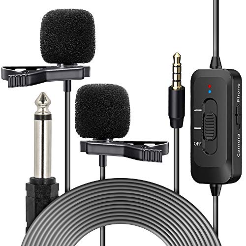 Indovis KM-D2 Pro Clip-on Dual-Lavalier-Mikrofon für Smartphones Kameras Aufnahmestifte | Omnidirektional | 3,5-mm-Stecker mit 6,35-mm-Audio-Adapter | Typ-C-Datenleitung