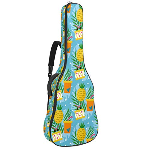 Gitarren-Gigbag, wasserdicht, Reißverschluss, weich, für Bassgitarre, Akustik- und klassische Folk-Gitarre, gelbe Ananas-Kuchen, Getränke, Muster