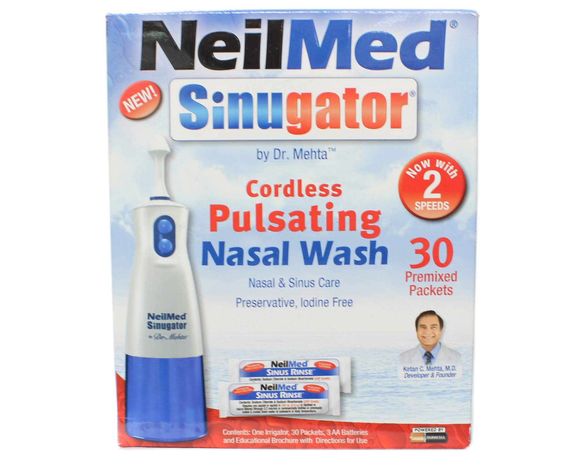 NeilMed Sinugator Cordless Pulsierende Nasal Wash mit 30 Premixed Packets 1 Kit (Satz von 4)