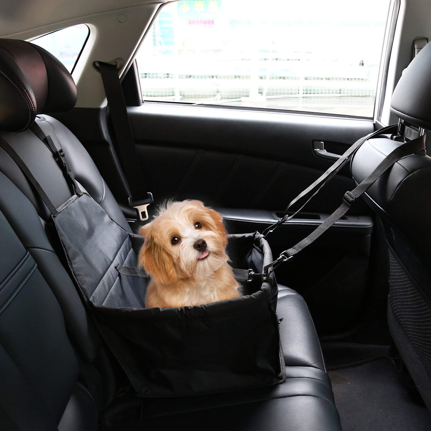 IvyLife Auto-Hundesitz für Kleine Hunde oder Katzen Transporttasche verstellbar aus Oxford-Stoff Wasserdicht Atmungsaktiv Haustier Sicherheit Auto Sitz Doppelt Schicht Verdickt Haustier (Schwarz)