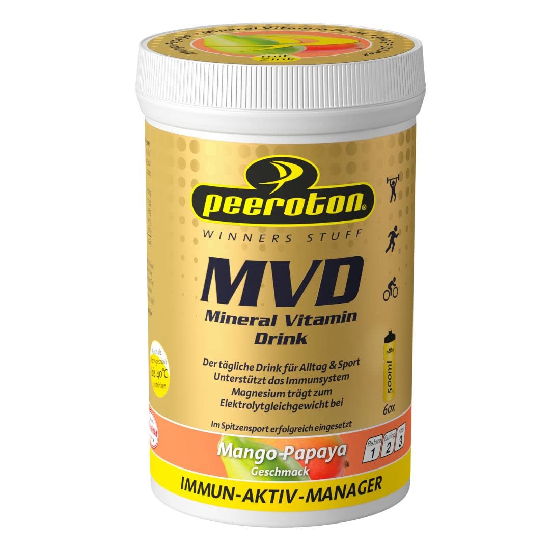 Peeroton MVD Mineral Vitamin Drink - Mango-Papaya, Elektrolyt Pulver mit den 5 wesentlichen Elektrolyten plus Zink, Magnesium und Vitamin C - regelmäßig einnehmen und das Immunsystem stärken, 300g