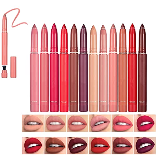 12 Color Handaiyan Rotating Sharpenable Matte Lipstick Pencils,Long Lasting Waterproof Non-Stick Cup Makeup Lip Tint Pen,Smudge Resistant Velvety Feel Lipstick For All Skin.