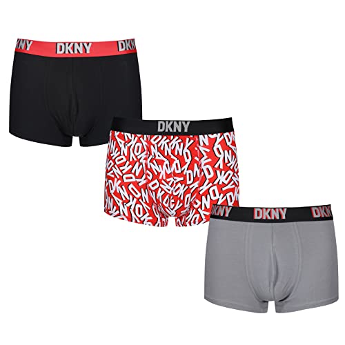DKNY Herren Mens Cotton Boxer Shorts Boxershorts, Black/Grey/Red, L