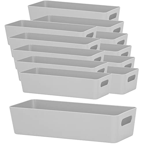 12x Ordnungsboxen - 6 cm hoch - GRAU - 25x10x6cm - 1 Liter - Ordnungskorb - Schubladenorganizer Schublade - Organizerbox - Ordnungssystem Kunststoff - Aufbewahrung Bad Korb Schrank Schreibtisch Kiste