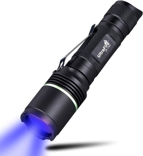 UltraFire 365nm UV Taschenlampe LED Schwarzlicht, UV Schwarzfilter Linse, Single Mode Ultraviolett Lampe, für Haustierflecken, Fluoreszenz, Fälschungssicherheit, Lecksuche