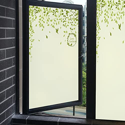 Fensterfolie Blickdicht Sichtschutzfolie Mattglasfolie Mit Grünem Blatt,70x200cm