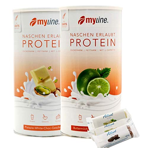 Myline Doppelpack Protein Eiweißshake + 3 Proteinriegel (Pistazie- Buttermilch)
