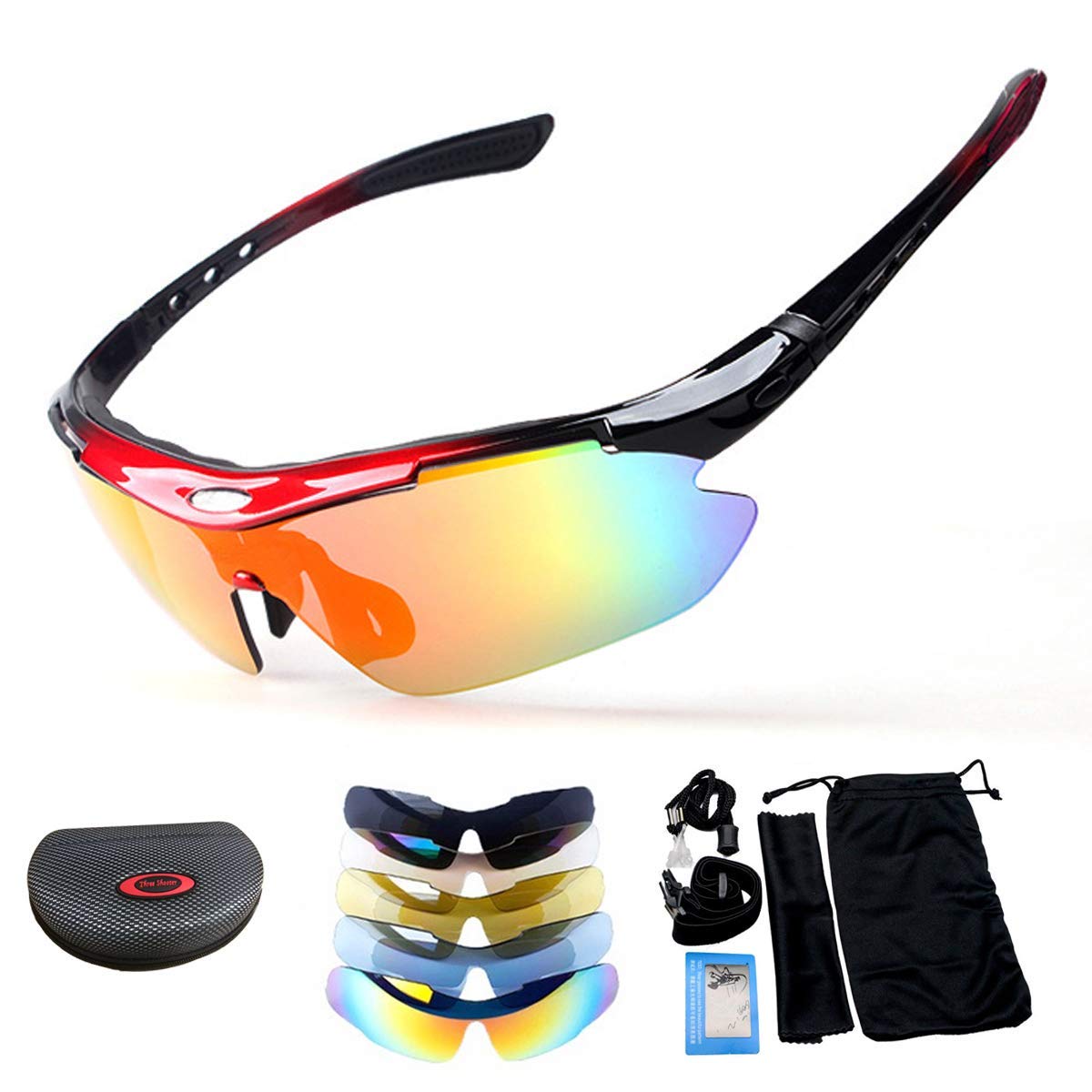 MACHSWON HugeAuto X7 Polarisierte Sport-Sonnenbrille, taktische Militär-Sonnenbrille mit 4 Wechselgläsern, Schutzbrille für Damen und Herren zum Laufen, Skifahren