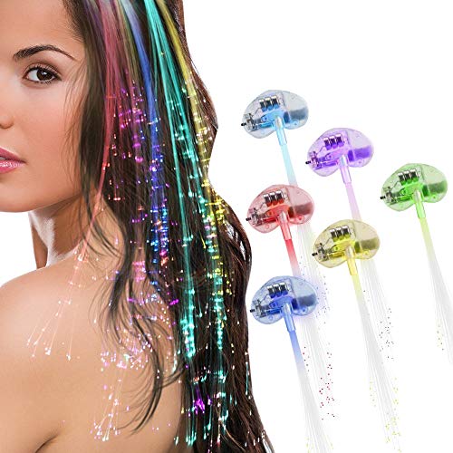 Set von 3, 6, 10, 80 LED-Glasfaser Beleuchtung, In Blau oder Rainbow, rot, grün oder weiß/Haarspange für Party.