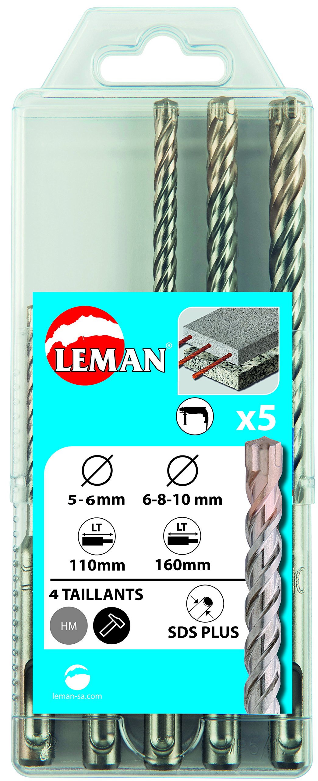 Leman 614.000.05 Bohrer von 5 Set mit Beton SDS + 4 spitzen