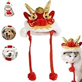 VERBANA Year of Dragon Dog Cat Hat, Adjustable Dog Dragon Hat for New Year, Chinese Style Pet Dragon Headgear, Pets Hat for Cats Small Dogs for Lunar New Near Parties, Spring Festivals (Large,Red)