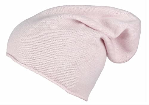 Zwillingsherz Slouch-Beanie-Mütze aus 100% Kaschmir - Hochwertige Strickmütze für Damen Mädchen Jungen - Hat - Unisex - One Size - warm und weich im Sommer Herbst und Winter - ros