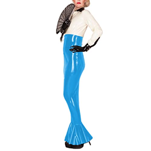 PVC High Waist Latex Leather Tight Maxi Bodycon Skirt,lake Blue,M