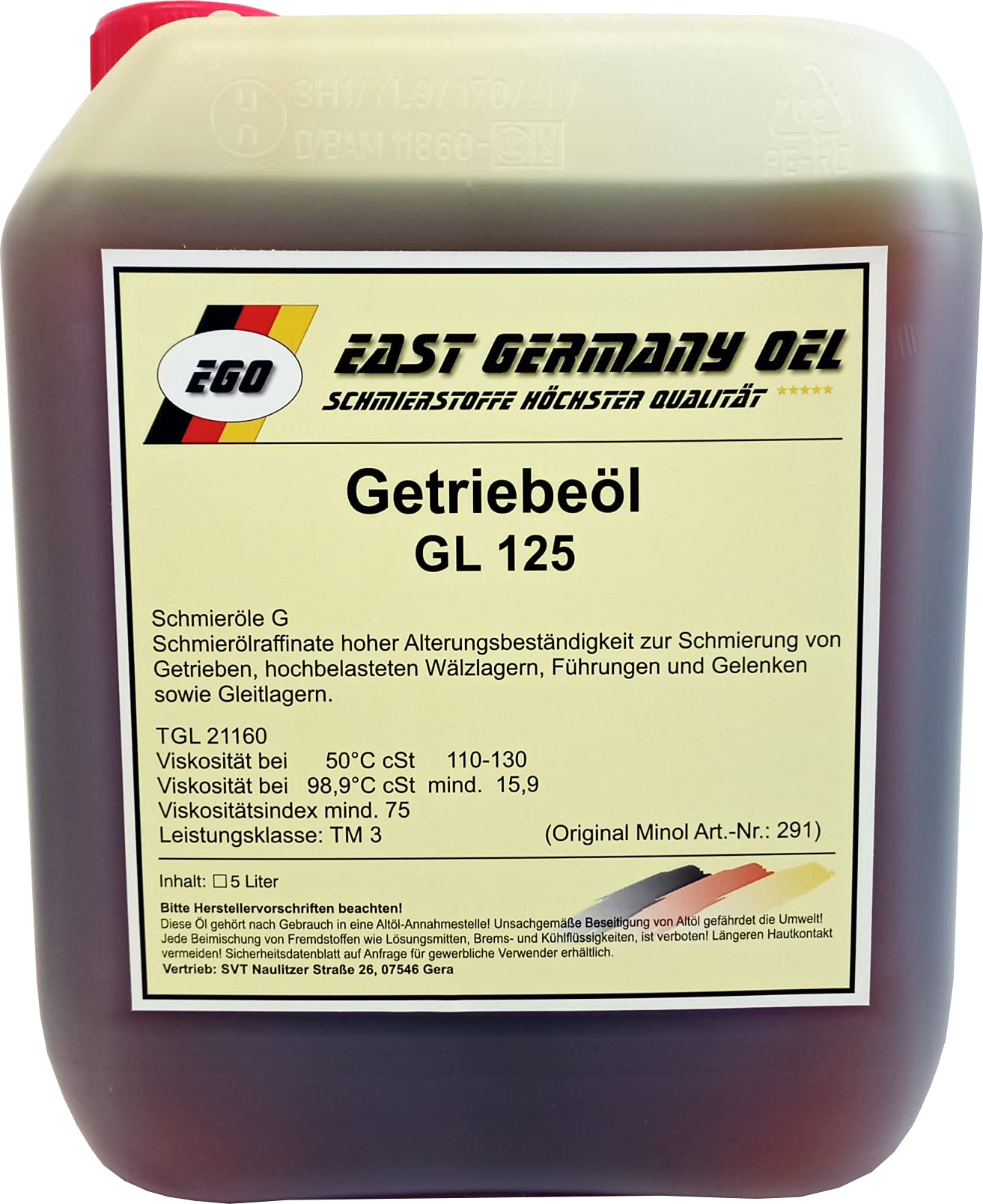 East Germany OIL Getriebeöl GL 125 Kanister 5 Liter