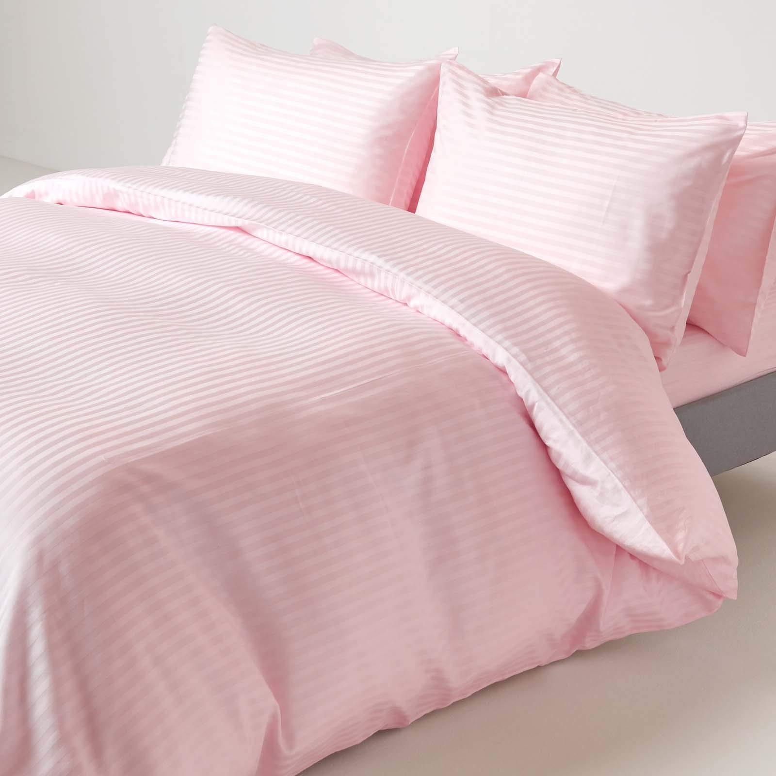 Homescapes 2-teiliges Damast-Bettwäsche-Set rosa aus 100% ägyptischer Baumwolle mit Satin-Streifen, 1 Bettbezug 135x200 cm & 1 Kissenbezug 48x74 cm