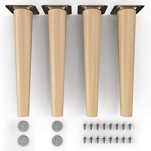 sossai® Holz-Möbelfüsse - Clif | Öl-Finish | Höhe: 25 cm | HMF1 | rund, konisch (gerade Ausführung) | Material: Massivholz (Buche) | für Stühle, Tische, Schränke etc.