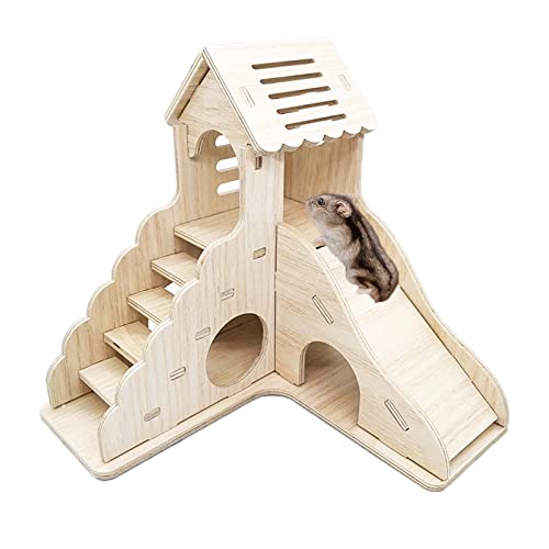 Sirvarni Hamster-Versteckkäfig-Zubehör – Hamsterhaus und Lebensraum aus Holz, mit Kletterleiter, Spielplatz, Spielzeug, Kauspielzeug für Zwergsyrier und Maus usw