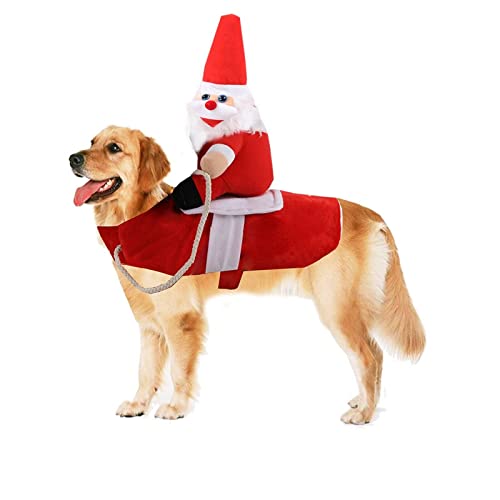 JIAWEIIY Weihnachtskostüm für Haustiere, Weihnachtsmann, Reiten, für Hunde oder Katzen (M)