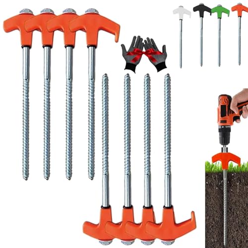 8" Screw in Tent Stakes - Ground Anchors Screw in, Tent Stakes Heavy Duty, Screw in Tent Stakes Heavy Duty, Tent Stakes for Camping Patio, Garden, Canopies, Grassland (8Pcs - Orange)
